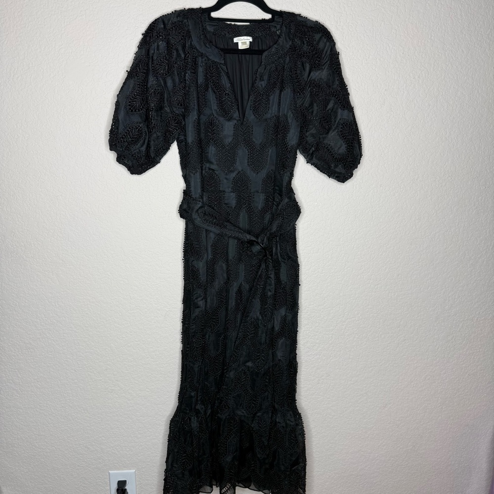 Shoshanna Jet Black Mosaic Embroidered Caricia Belted Lace Dress - Picture 2 of 4